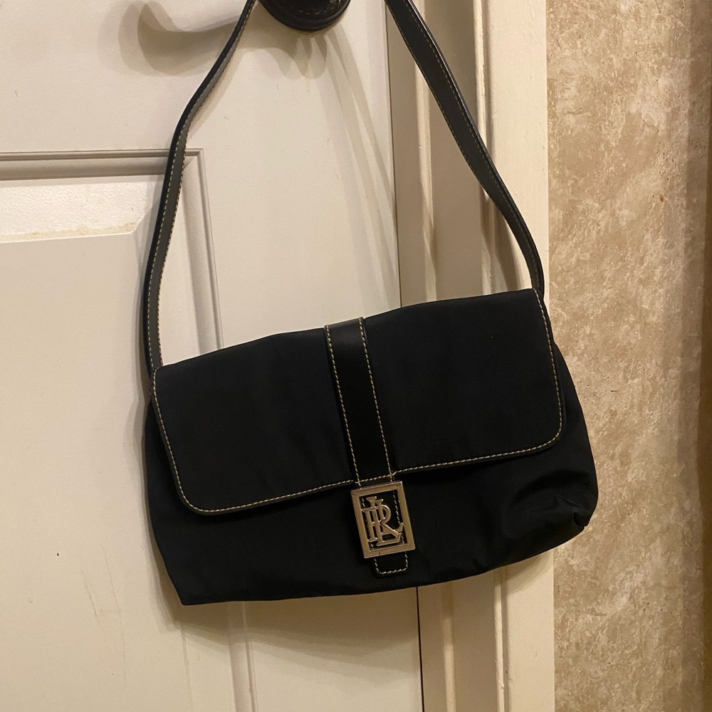 Vintage Ralph Lauren Black Shoulder Bag with Silver Accent